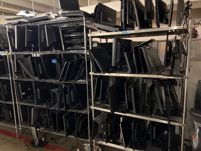 (2) Racks of PC Monitors, assorted models (carts not included) for sale
