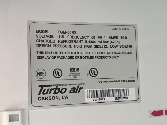 Turbo Air Model TGM50RS Two Door Refrigerator for sale